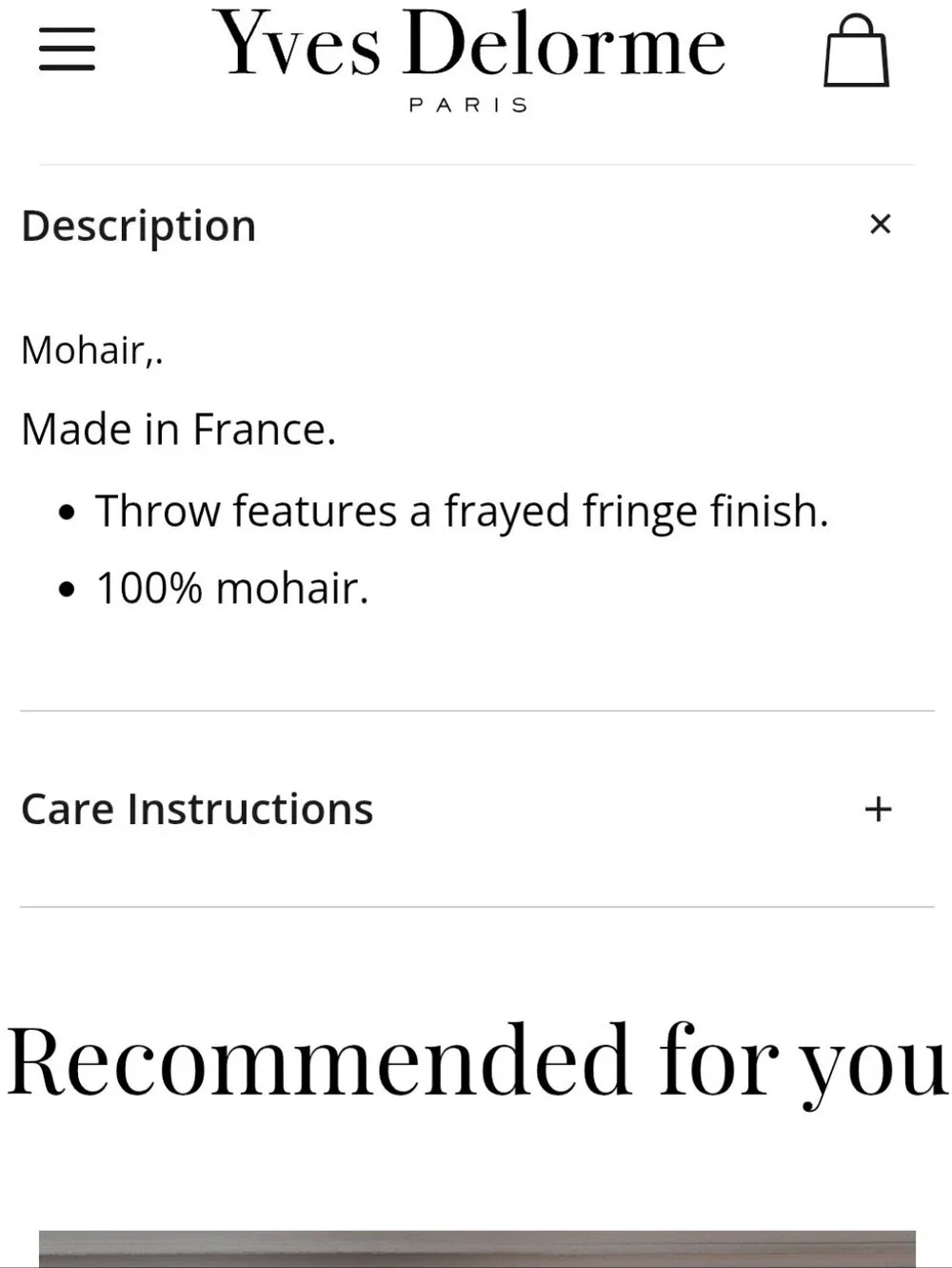 Yves Delorme 100% Mohair Throw